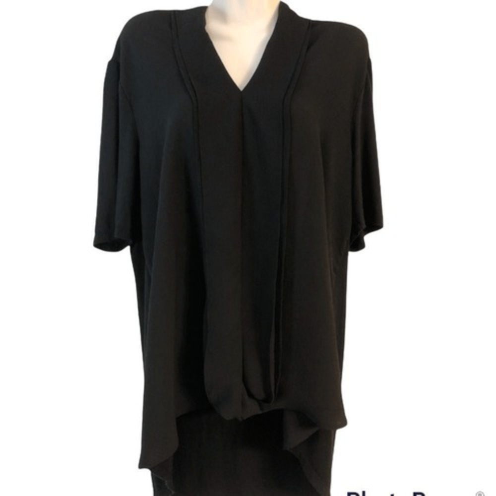 H‎ by Halston top Large Black high low mobwife twist front witchy goth punk